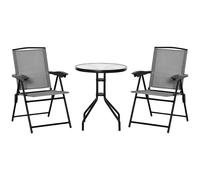 Outsunny Ensemble de jardin 3 pièces 2 chaises inclinables multi-positions pliables table ronde verre trempé métal textilène gris