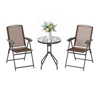 Outsunny Ensemble de jardin 3 pièces – 2 chaises inclinables, table ronde verre trempé – Chocolat