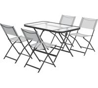 Outsunny Ensemble de jardin 4 chaises + 1 table salon de jardin 5 piššces pilables chaises textilššnes et plateau en verre trempšŠ gris