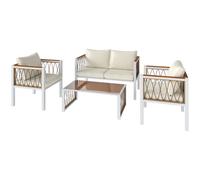 Outsunny Ensemble de jardin 4 pièces en polyrattan, salon avec canapé 2 places, 2 fauteuils, table en verre, coussins amovibles, tapis antidérapant