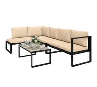 Outsunny Ensemble de jardin 4 pièces, ensemble canapé avec 2 canapés 2 places, fauteuil sans accoudoirs, table basse, pour balcon, Kaki