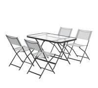 Outsunny Salon de jardin 5 pièces pliables 4 chaises textilène plateau verre trempé Gris