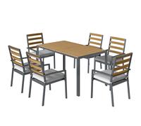 Outsunny Ensemble de jardin 7 pièces, mobilier avec 1 table à manger, 6 chaises, coussins, pour terrasse, bois naturel