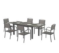 Outsunny Ensemble de jardin 7 pièces Table extensible avec 6 chaises Aspect bois design à lattes Cadre en aluminium