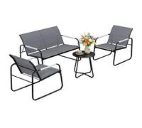 Outsunny Ensemble de Jardin Assis pour 4 Respirant Gris | Canapé 2 places, 2 fauteuils, tissage corde, table ronde, patins. Extérieur imperméable balcon terrasse jardin.