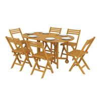 Outsunny Ensemble de jardin en bois certifié FSC 7 pièces Table extensible avec 6 chaises pliantes Trou pour parasol Design à lattes