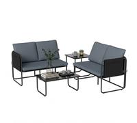 Outsunny Ensemble de jardin extérieur 4 pièces avec 2 canapés 2 places 2 tables en verre coussins housses amovibles et poches gris
