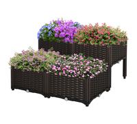 Outsunny Ensemble de jardinière carrée 4 jardinières hautes basses combinables imitation rotin tressé plastique 40 x 40 x 44 cm brun