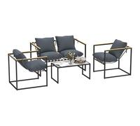 Ensemble de mobilier de jardin Outsunny en acier pour 4 personnes, ensemble de mobilier de balcon avec canapé 2 places, gris