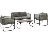 Outsunny Ensemble de meubles de jardin en poly rotin Lounge Set avec canapé Fauteuil Table Coussin