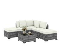 Outsunny Ensemble de meubles de jardin en rotin 6 pièces avec fauteuil d'angle, sièges sans accoudoirs, repose-pieds et table, Gris mélangé