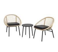 Outsunny Ensemble de mobilier de jardin en rotin, ensemble de jardin, 2 chaises & table, Jaune