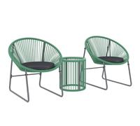 Outsunny Ensemble de mobilier d'extérieur en 3 pièces, 1 Table, 2 chaises, Plateau de table en verre, en acier, coussins moelleux, Vert