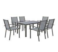 Outsunny Ensemble de Salle à Manger de Jardin pour 6 Personnes Gris | Salon de Jardin Extérieur, Cadres en Acier, Chaises Empilables, Dossiers Hauts