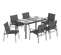 Outsunny Ensemble de Salle à Manger Extérieur 7 Pièces pour 6 Personnes, Table de Patio Effet Bois et Chaises avec Assise en Maille Respirante, Mobilier de Jardin avec Cadre en Acier Galvanisé, Noir