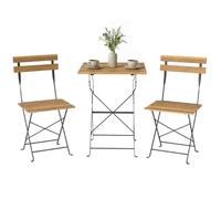 Outsunny Ensemble de Salon de Jardin 3 Pièces 2 Personnes Naturel | Table Carrée en Bois d'Acacia, 2 Chaises Pliantes, Cadre Métal, Idéal pour Balcon, Patio, Jardin