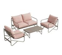 Outsunny Ensemble de salon de jardin 4 pièces, ensemble de meubles de jardin en métal avec canapé 2 places, 2 fauteuils, table basse avec plateau en métal, coussins épais, salon d'extérieur pour patio