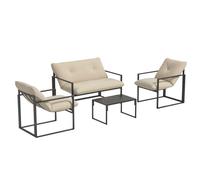 Outsunny Salon de jardin extérieur 4 pièces pour 4 personnes avec canapé 2 places, 2 fauteuils et 1 table basse 3 coussins mobilier de jardin pour terrasse jardin - acier noir polyester beige