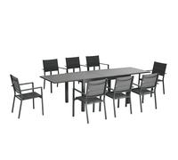 Outsunny Salon de jardin exterieur 8 personnes table de jardin extensible 135-270 cm pour 6-8 personnes en aluminium et textilššne - 8 chaises empilables - gris