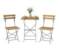 Outsunny Ensemble de Salon de Jardin Bistrot 3 Pièces, Mobilier de Terrasse avec 2 Chaises Pliantes et Table Carrée en Bois d'Acacia, Cadre en Métal, pour Balcon Patio Jardin, Naturel Descriptions Lon