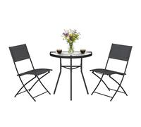 Outsunny Ensemble de Salon de Jardin Bistrot 3 Pièces, Mobilier de Terrasse avec Table Semi-Circulaire, 2 Chaises Pliantes, Maille, Cadre Métallique, Idéal pour Balcon, Patio, Jardin, Noir