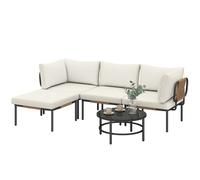 Outsunny Ensemble Jardin 5 Pièces, Rotin Modulable en L avec Coussins, Couleur Kaki