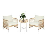 Outsunny Set de 3 meubles de jardin en rotin, ensemble de jardin avec 2 chaises de jardin, table basse, ensemble de meubles de balcon avec coussins, pour balcon, terrasse, jaune+crème