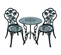 Outsunny – Salon de jardin 2 places néo-rétro – 2 chaises + table ronde – aluminium vert vieilli