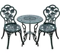 Outsunny Ensemble Salon de Jardin 2 Places 2 chaises + Table Ronde Style néo-rétro Motif Rose Lignes fuselées Fonte d'aluminium Vert Vieilli