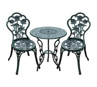 Outsunny – Salon de jardin 2 places néo-rétro – 2 chaises + table ronde – aluminium vert vieilli