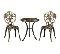Outsunny Ensemble bistrot pour jardin en aluminium salon de jardin 3 pièces 2 chaises + 1 table ronde imitation fer forgé bronze