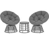 Outsunny Ensemble salon de jardin 3 pièces avec 2 fauteuils papasan pivotant et 1 tables basse ronde 2 grands coussins fourni polyester résine tressée gris