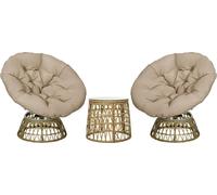 Outsunny Ensemble salon de jardin 3 pièces avec 2 fauteuils papasan pivotant et 1 tables basse ronde 2 grands coussins fourni polyester résine tressée marron