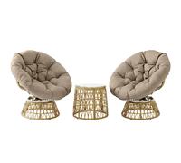 Outsunny Ensemble salon de jardin 3 pièces avec 2 fauteuils papasan pivotant et 1 tables basse ronde polyester résine tressée