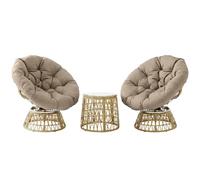 Outsunny Ensemble Salon de Jardin 3 Pièces Polyester Résine Tressée Marron | 2 Fauteuils Papasan Pivotant, 1 TableBasse Ronde, 2 Grands Coussins Fourni
