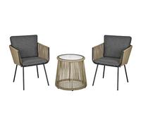 Outsunny Ensemble Salon de Jardin 3 pièces Style Colonial 2 fauteuils avec Coussins Gris + Table Basse résine Filaire Beige Acier époxy Noir