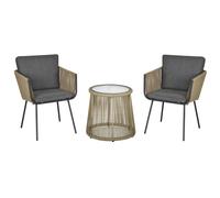 Outsunny Ensemble salon de jardin 3 pièces style colonial 2 fauteuils avec coussins gris + table basse résine filaire beige acier époxy noir