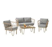 Outsunny Ensemble Salon de Jardin 4 pièces canapé 2 Places + 2 fauteuils + 1 Table Basse Plateau Verre trempé 7 Coussins - Acier et résine tressée - Gris Clair