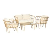 Outsunny Ensemble salon de jardin 4 piššces canapšŠ 2 places + 2 fauteuils + 1 table basse plateau verre trempšŠ 7 coussins - mšŠtal et ršŠsine tressšŠe - šŠcru