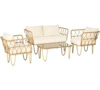 Outsunny Ensemble salon de jardin 4 piššces canapšŠ 2 places + 2 fauteuils + 1 table basse plateau verre trempšŠ 7 coussins - mšŠtal et ršŠsine tressšŠe - šŠcru