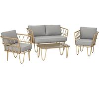 Outsunny Ensemble salon de jardin 4 piššces canapšŠ 2 places + 2 fauteuils + 1 table basse plateau verre trempšŠ 7 coussins - mšŠtal et ršŠsine tressšŠe - gris