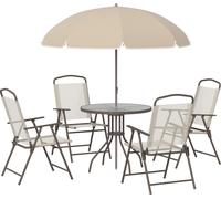 Outsunny Ensemble Salon de Jardin 6 pcs - Table Ronde + 4 chaises Pliables + Parasol - Acier époxy café textilène Polyester Beige