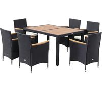 Outsunny Ensemble salon de jardin 6 personnes grande table š€ manger rectangulaire + 6 fauteuils & coussins lavables acier ršŠsine tressšŠe PE bois d'acacia noir et beige