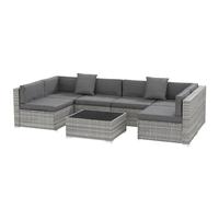 Outsunny Ensemble salon de jardin 7 piššces modulables, coussins dšŠhoussables inclus, table basse avec plateau verre trempšŠ, en ršŠsine tressšŠe, gris