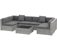 Outsunny Ensemble salon de jardin 7 piššces modulables, coussins dšŠhoussables inclus, table basse avec plateau verre trempšŠ, en ršŠsine tressšŠe, gris