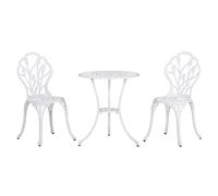 Outsunny Ensemble Salon de Jardin 2 Places 2 chaises + Table Ronde Fonte d'aluminium Imitation Fer forgé Blanc