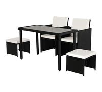Outsunny Ensemble salon de jardin encastrable 2 fauteuils monoblocs 2 tabourets table basse résine tressée 4 fils coussins déhoussables crème noir