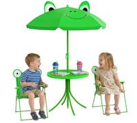 Outsunny Ensemble Salon de Jardin Enfant 4 pcs Design Grenouille Vert | Table Ronde, 2 Chaises Pliables, Parasol, Métal Époxy, Oxford