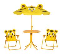Outsunny Ensemble salon jardin enfant Design Tigre 4 pcs — table ronde, 2 chaises, parasol jaune