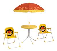 Outsunny Ensemble salon de jardin enfant 4 pièces motif du lion avec parasol réglable Ø 100 cm chaise pliable jaune